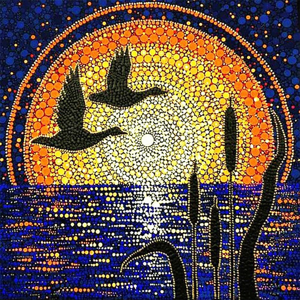Sunrise Reeds And Migratory Birds - Full Round Drill Diamond Painting 30*30CM