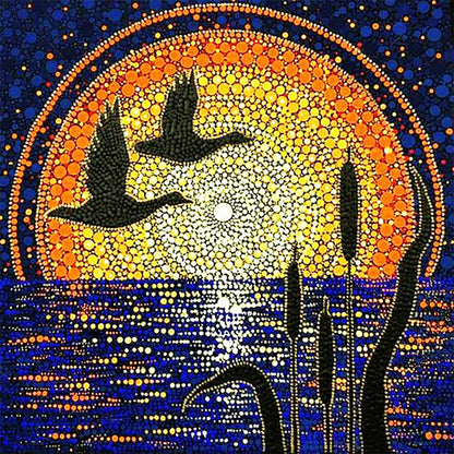 Sunrise Reeds And Migratory Birds - Full Round Drill Diamond Painting 30*30CM