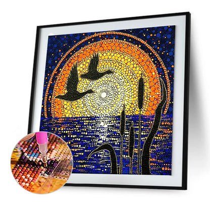 Sunrise Reeds And Migratory Birds - Full Round Drill Diamond Painting 30*30CM
