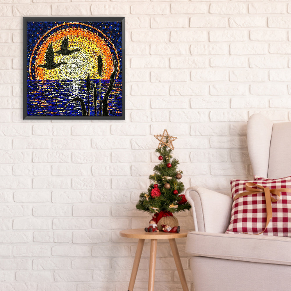 Sunrise Reeds And Migratory Birds - Full Round Drill Diamond Painting 30*30CM