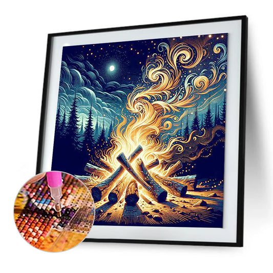 Picnic Bonfire In The Forest - Full Round Drill Diamond Painting 30*30CM