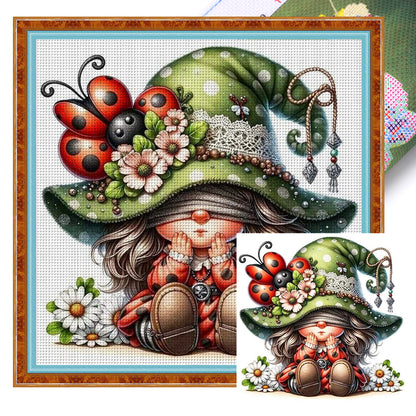 Seven-Star Ladybug Gnome - 11CT Stamped Cross Stitch 45*45CM