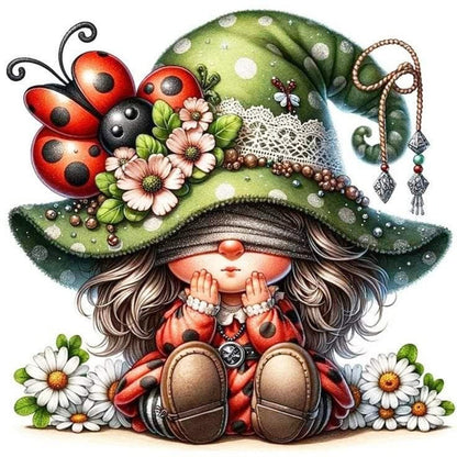 Seven-Star Ladybug Gnome - 11CT Stamped Cross Stitch 45*45CM