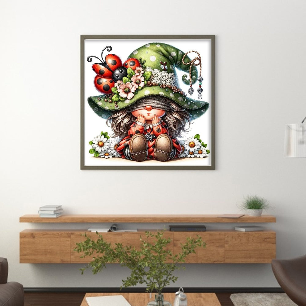 Seven-Star Ladybug Gnome - 11CT Stamped Cross Stitch 45*45CM