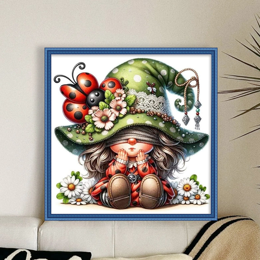 Seven-Star Ladybug Gnome - 11CT Stamped Cross Stitch 45*45CM