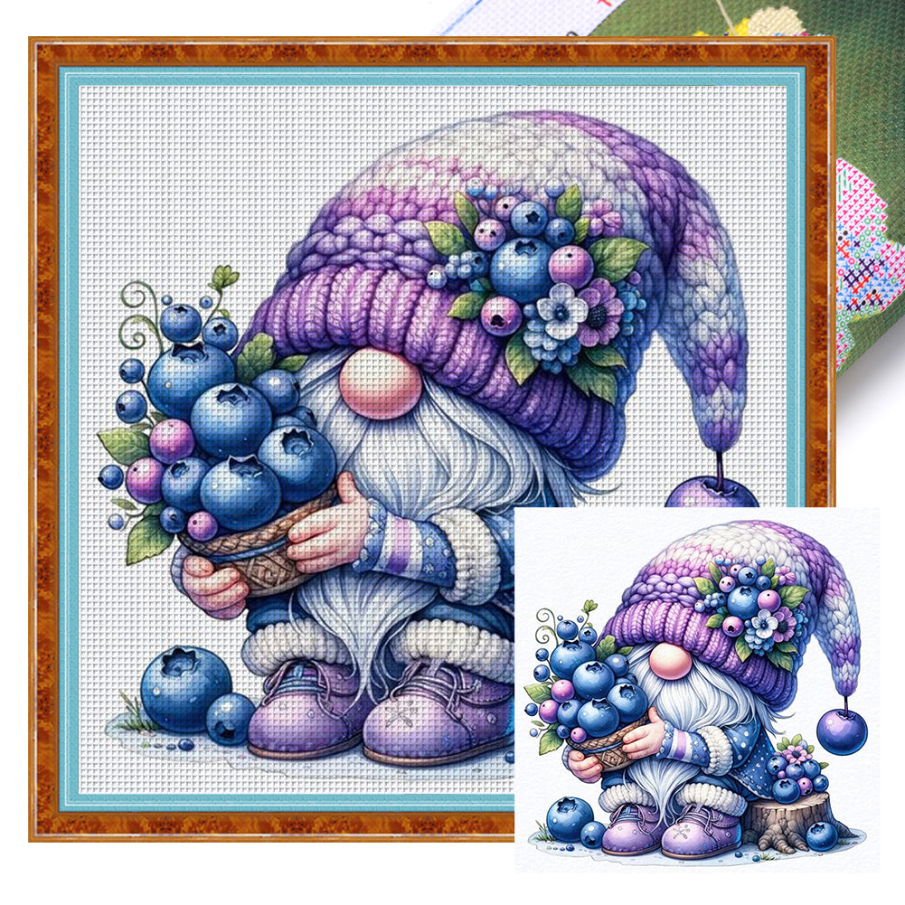 Blueberry Gnome - 11CT Stamped Cross Stitch 45*45CM