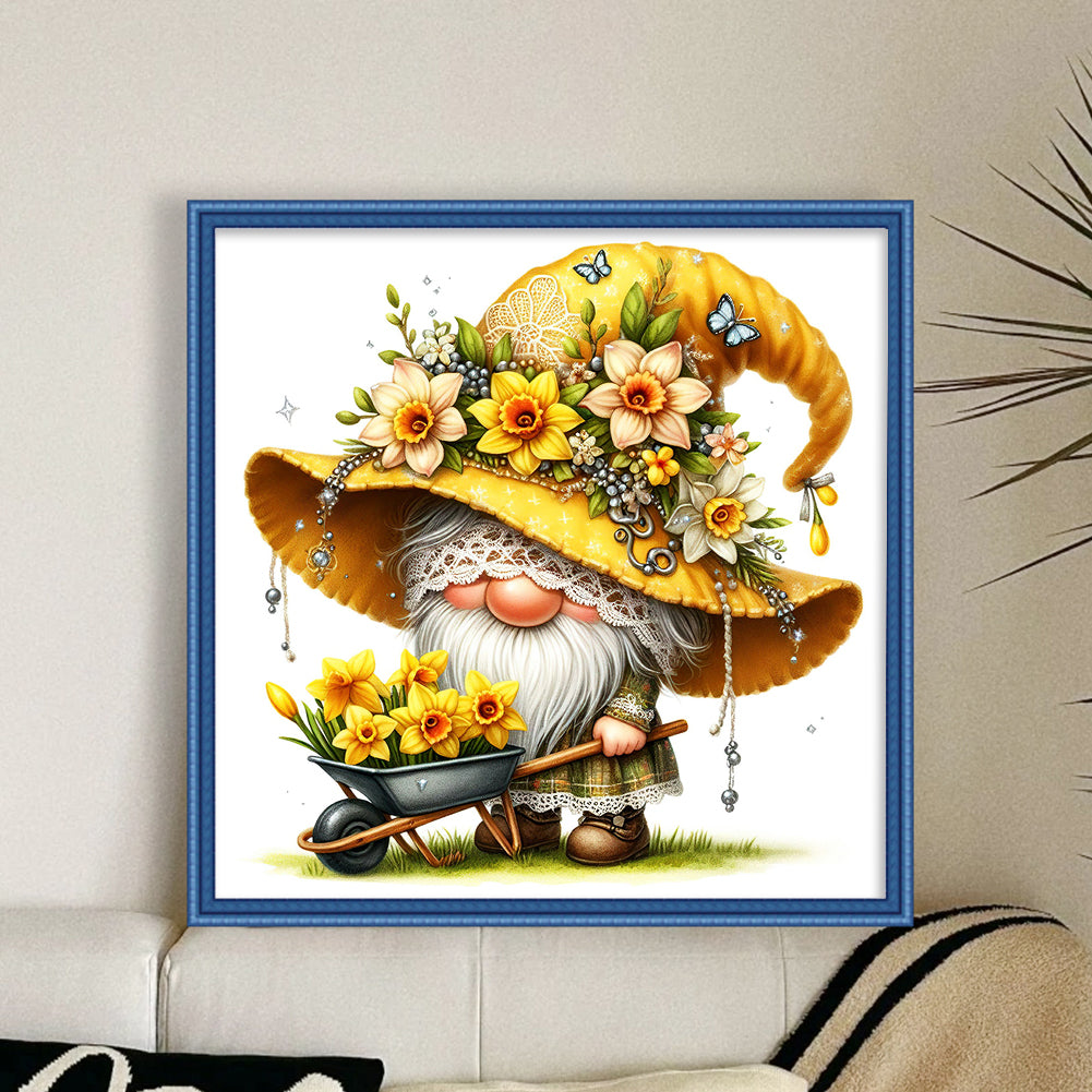 Yellow Flower Goblin - 11CT Stamped Cross Stitch 45*45CM