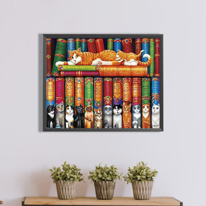 Books And Cats - Full Round Drill Diamond Painting 50*40CM