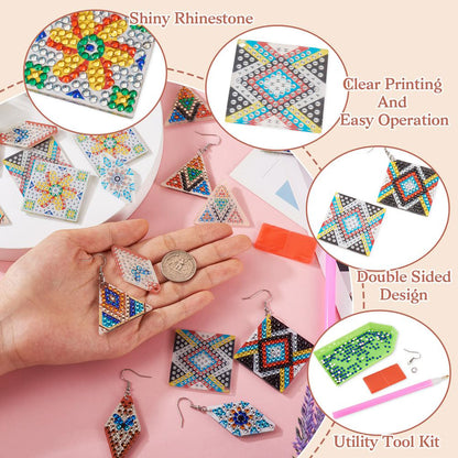 6 Pairs Double Sided Diamond Painting DIY Earring Making Art Kit for Women Girls