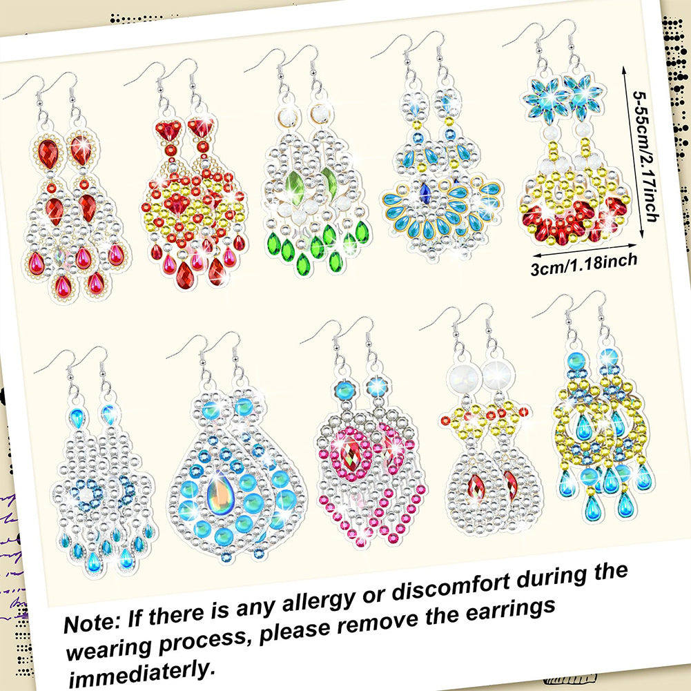 10 Pairs Double Sided Diamond Painting Earrings Gift for Women Girls (Style 2)