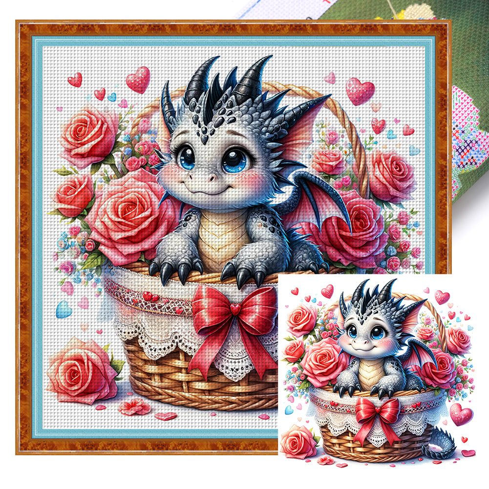 Love Rose Pterosaur - 11CT Stamped Cross Stitch 45*45CM