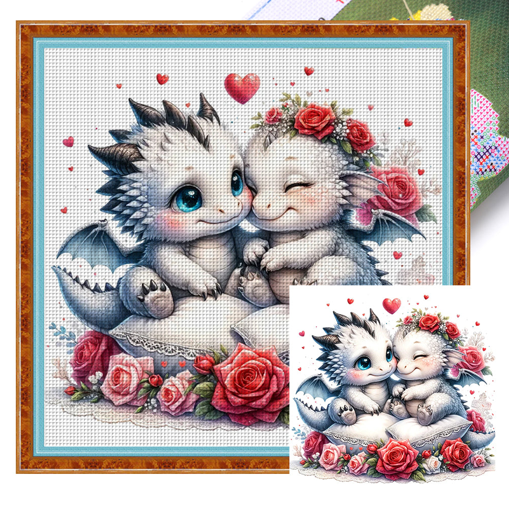 Love Rose Pterosaur - 11CT Stamped Cross Stitch 45*45CM