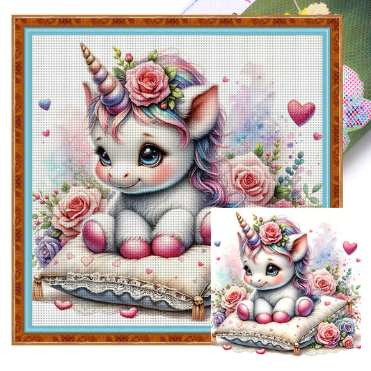 Love Rose Unicorn - 11CT Stamped Cross Stitch 45*45CM