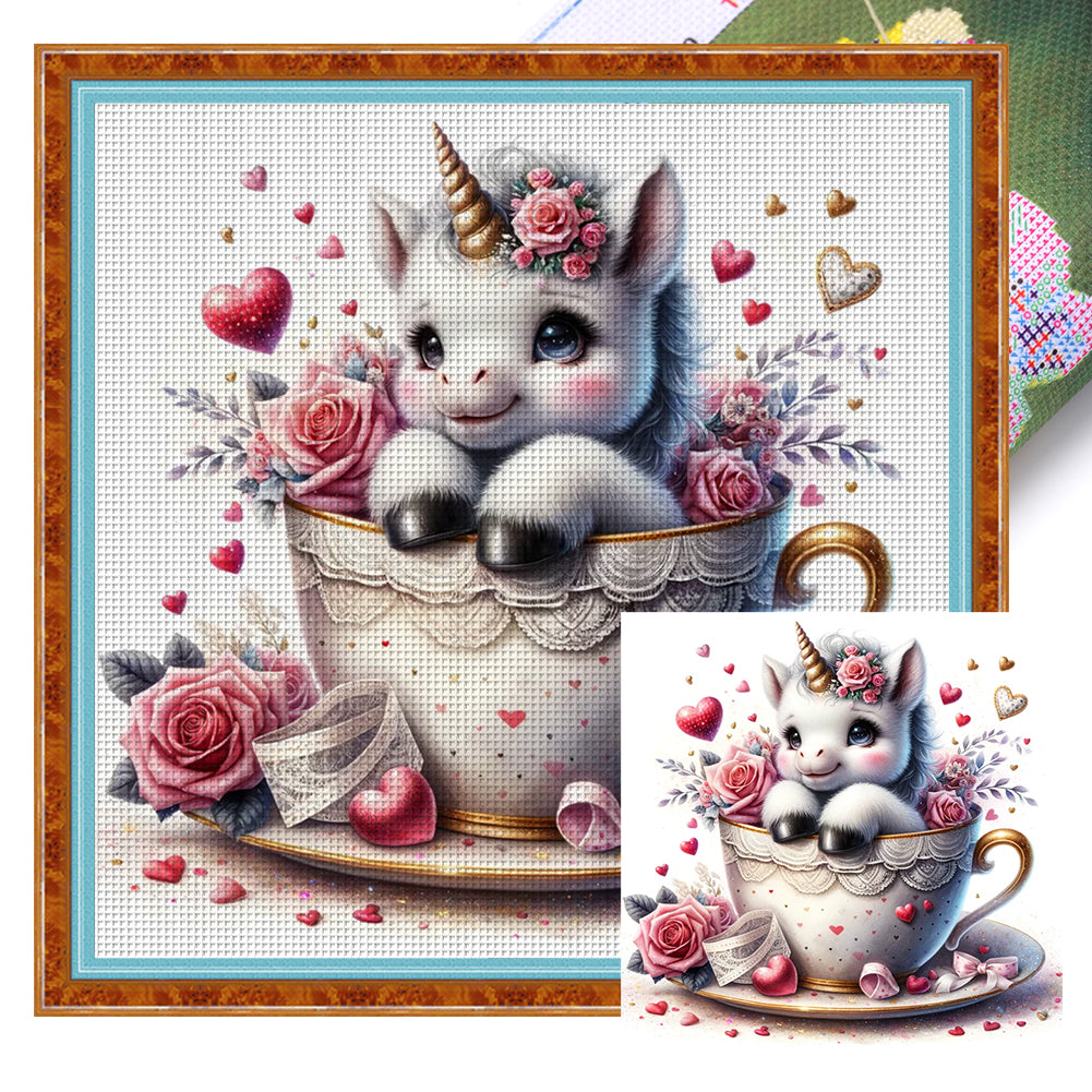 Love Rose Unicorn - 11CT Stamped Cross Stitch 45*45CM