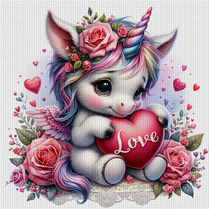 Love Rose Unicorn - 11CT Stamped Cross Stitch 45*45CM