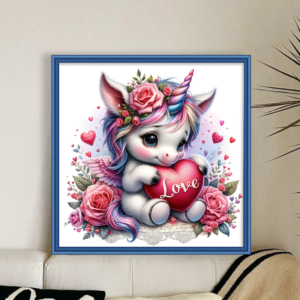 Love Rose Unicorn - 11CT Stamped Cross Stitch 45*45CM