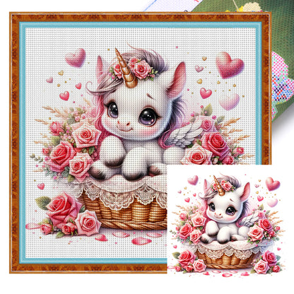 Love Rose Unicorn - 11CT Stamped Cross Stitch 45*45CM