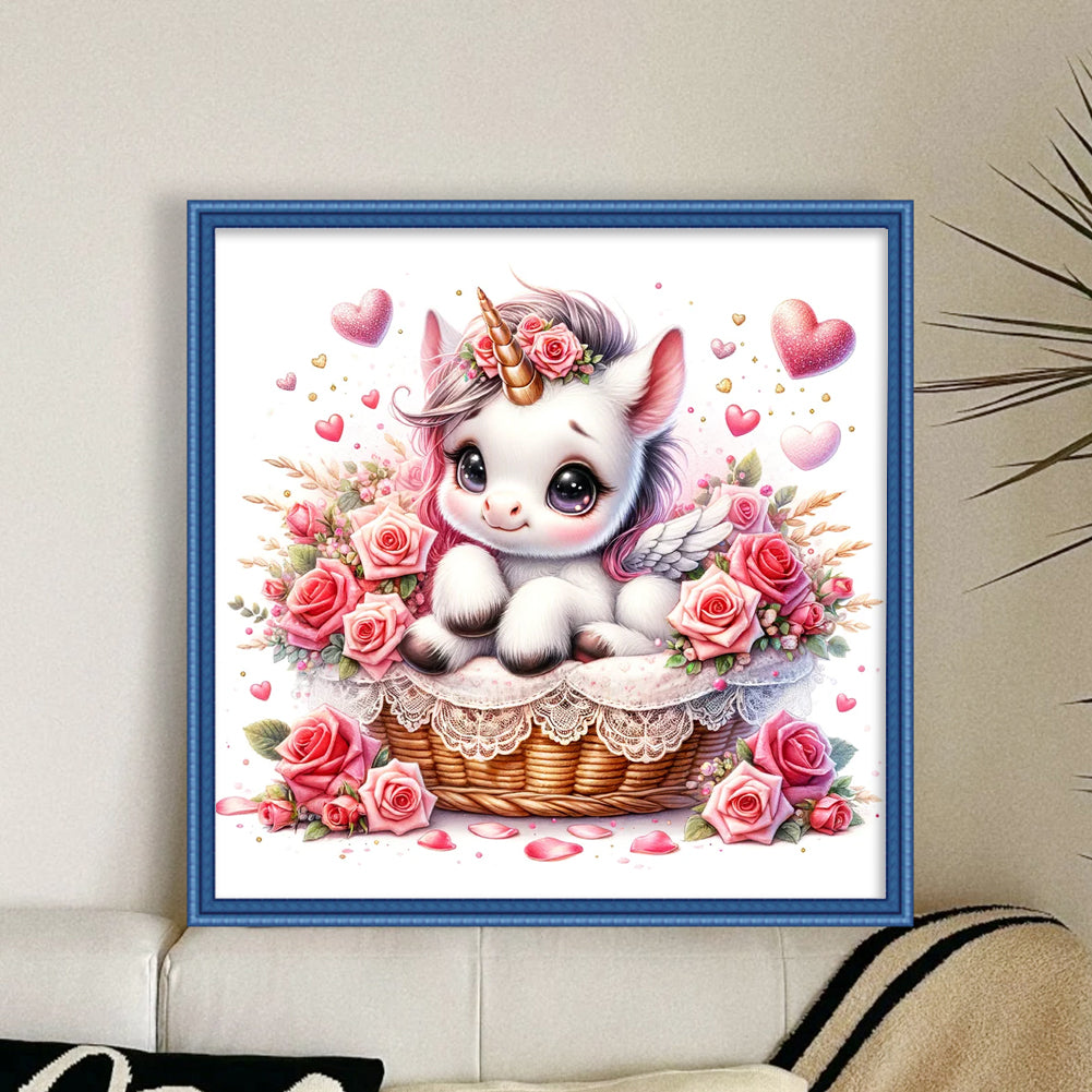 Love Rose Unicorn - 11CT Stamped Cross Stitch 45*45CM