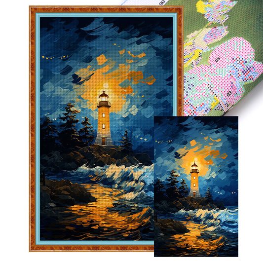 Oil Painting Lighthouse - 11CT Stamped Cross Stitch 35*60CM