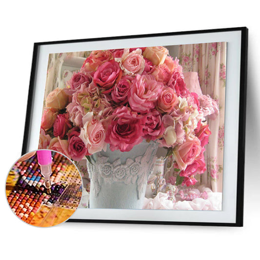 Rose Flowerpot - Full Round Drill Diamond Painting 40*30CM