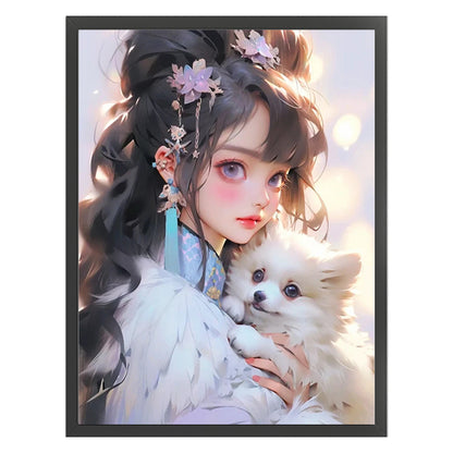 Girl And Puppy - 11CT Stamped Cross Stitch 40*56CM