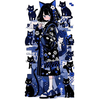 Girl Black Cat - 11CT Stamped Cross Stitch 40*80CM