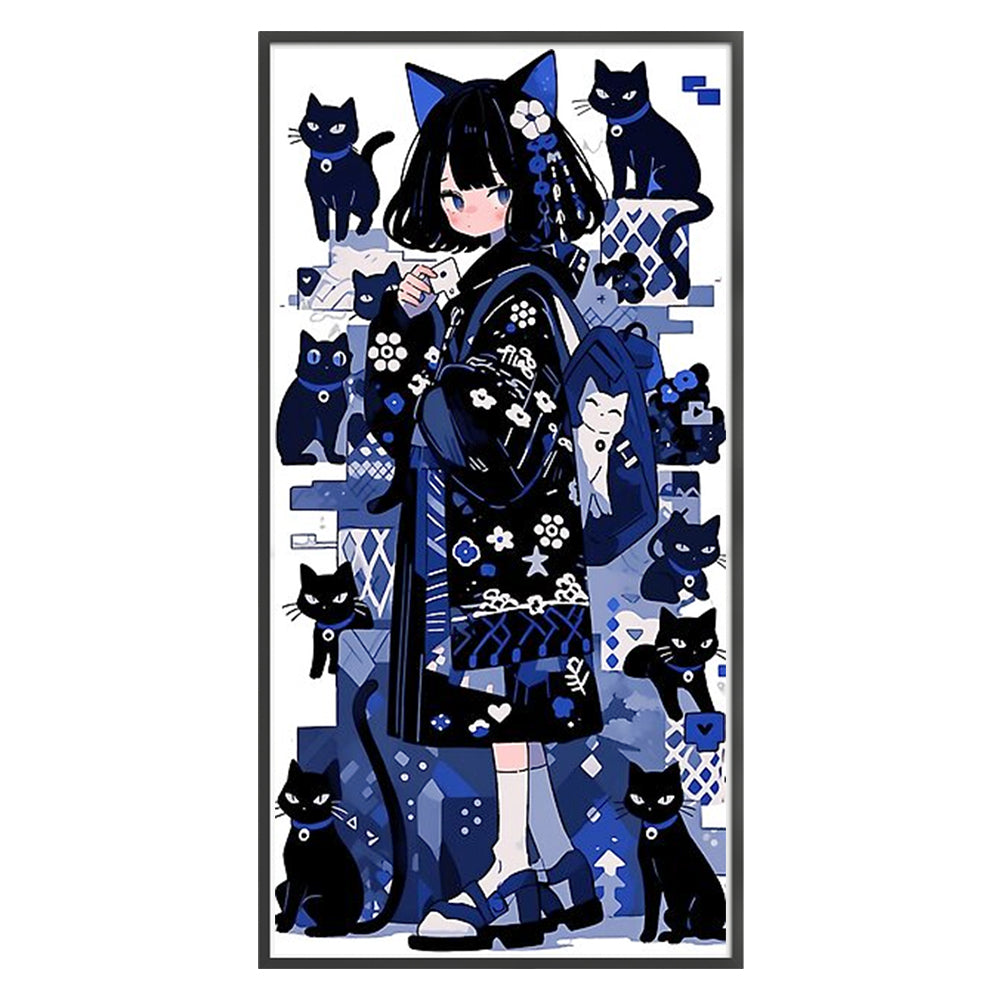 Girl Black Cat - 11CT Stamped Cross Stitch 40*80CM