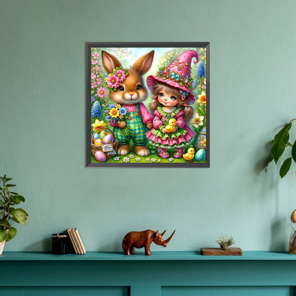 Easter Flowers Bunny - Full Round Drill Diamond Painting 30*30CM