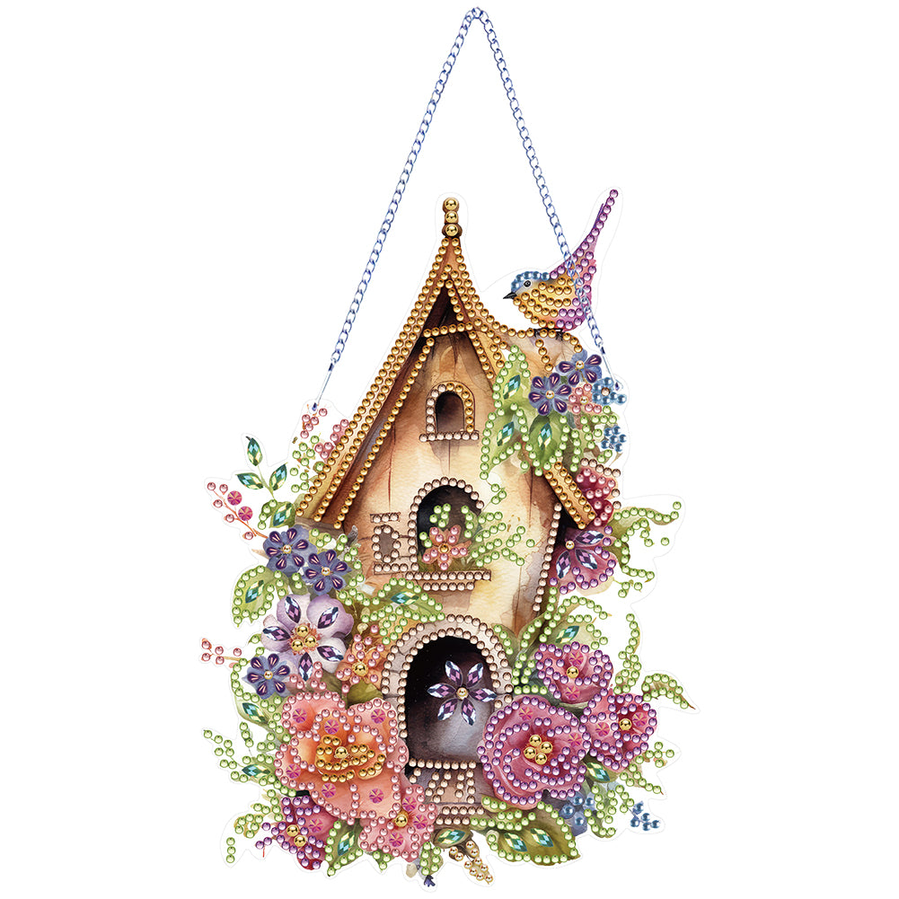 Acrylic Single Side Flower Birdcage Diamond Painting Hanging Pendant (GJ492)