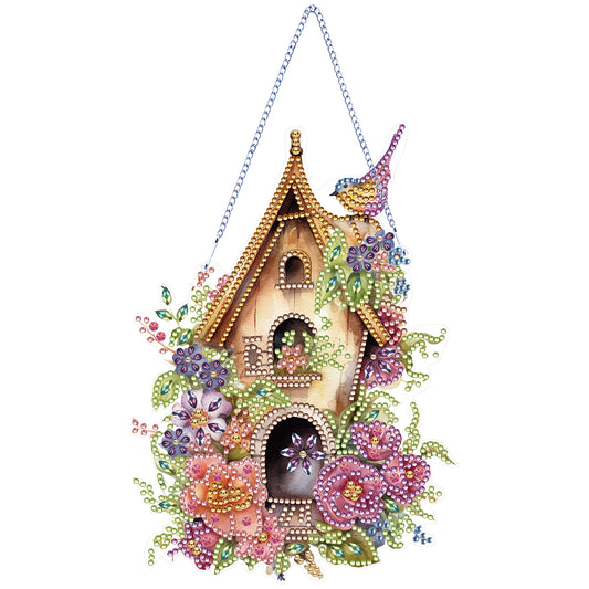 Acrylic Single Side Flower Birdcage Diamond Painting Hanging Pendant (GJ492)