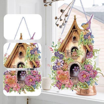 Acrylic Single Side Flower Birdcage Diamond Painting Hanging Pendant (GJ492)