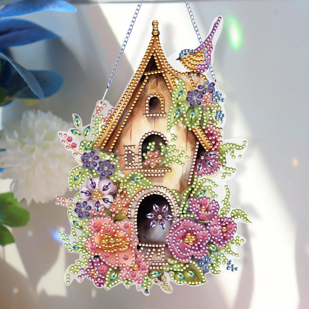 Acrylic Single Side Flower Birdcage Diamond Painting Hanging Pendant (GJ492)