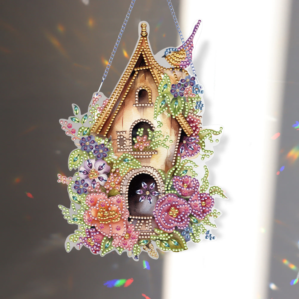 Acrylic Single Side Flower Birdcage Diamond Painting Hanging Pendant (GJ492)