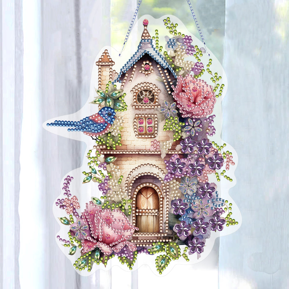 Acrylic Single Side Flower Birdcage Diamond Painting Hanging Pendant (GJ493)