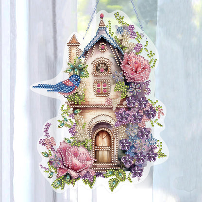 Acrylic Single Side Flower Birdcage Diamond Painting Hanging Pendant (GJ493)