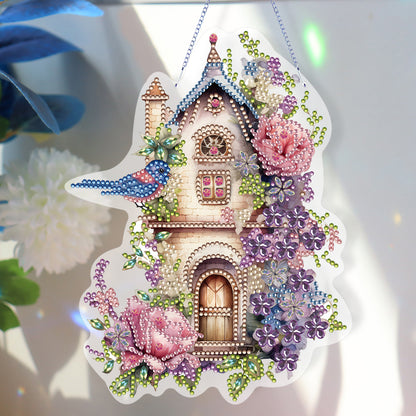 Acrylic Single Side Flower Birdcage Diamond Painting Hanging Pendant (GJ493)