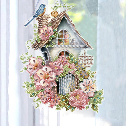 Acrylic Single Side Flower Birdcage Diamond Painting Hanging Pendant (GJ494)