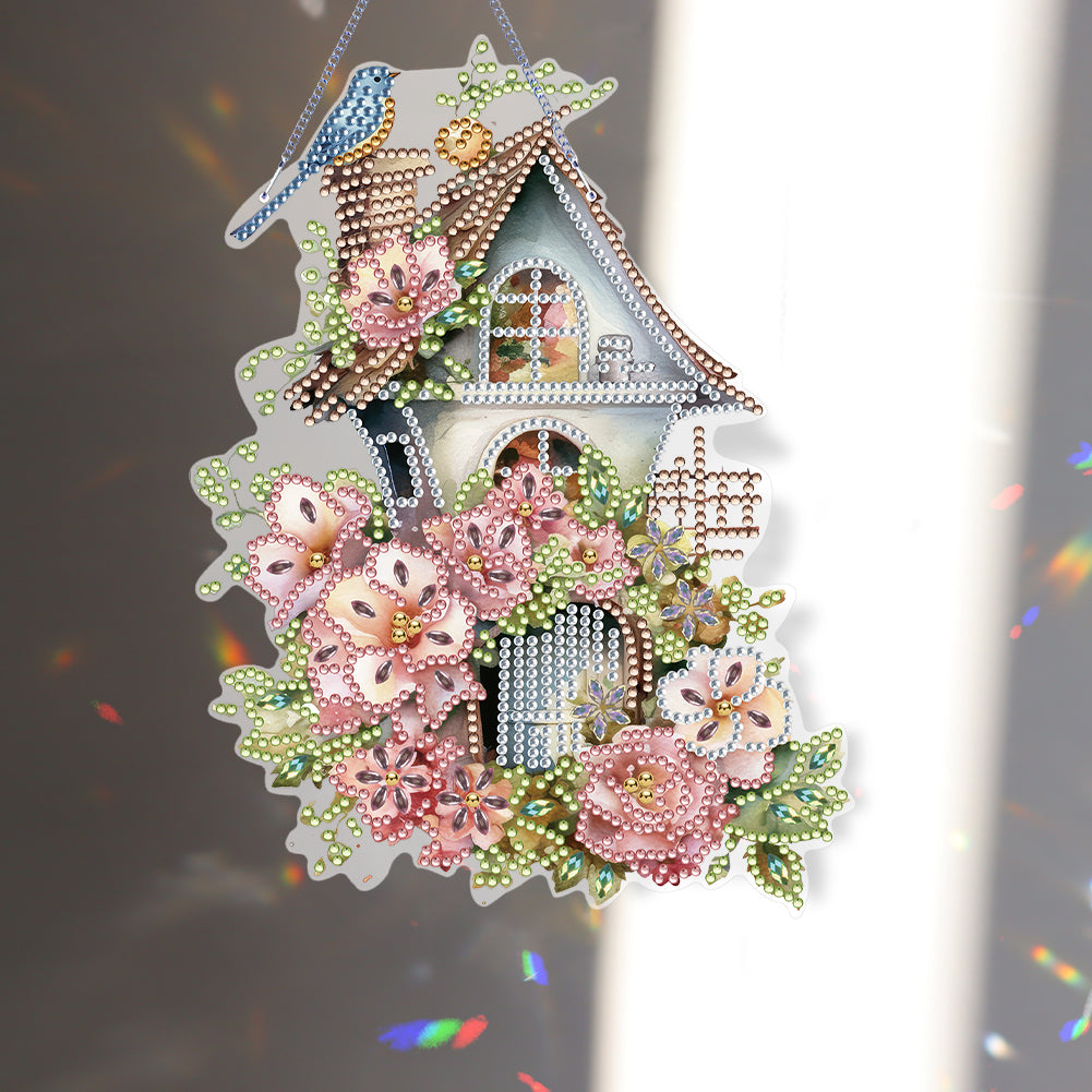 Acrylic Single Side Flower Birdcage Diamond Painting Hanging Pendant (GJ494)