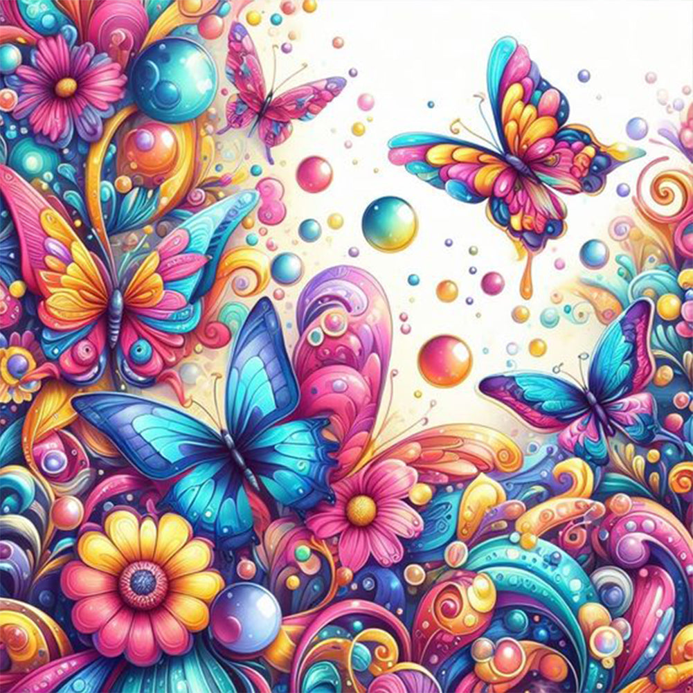 Flowers And Butterflies - Full Round Drill Diamond Painting 30*30CM