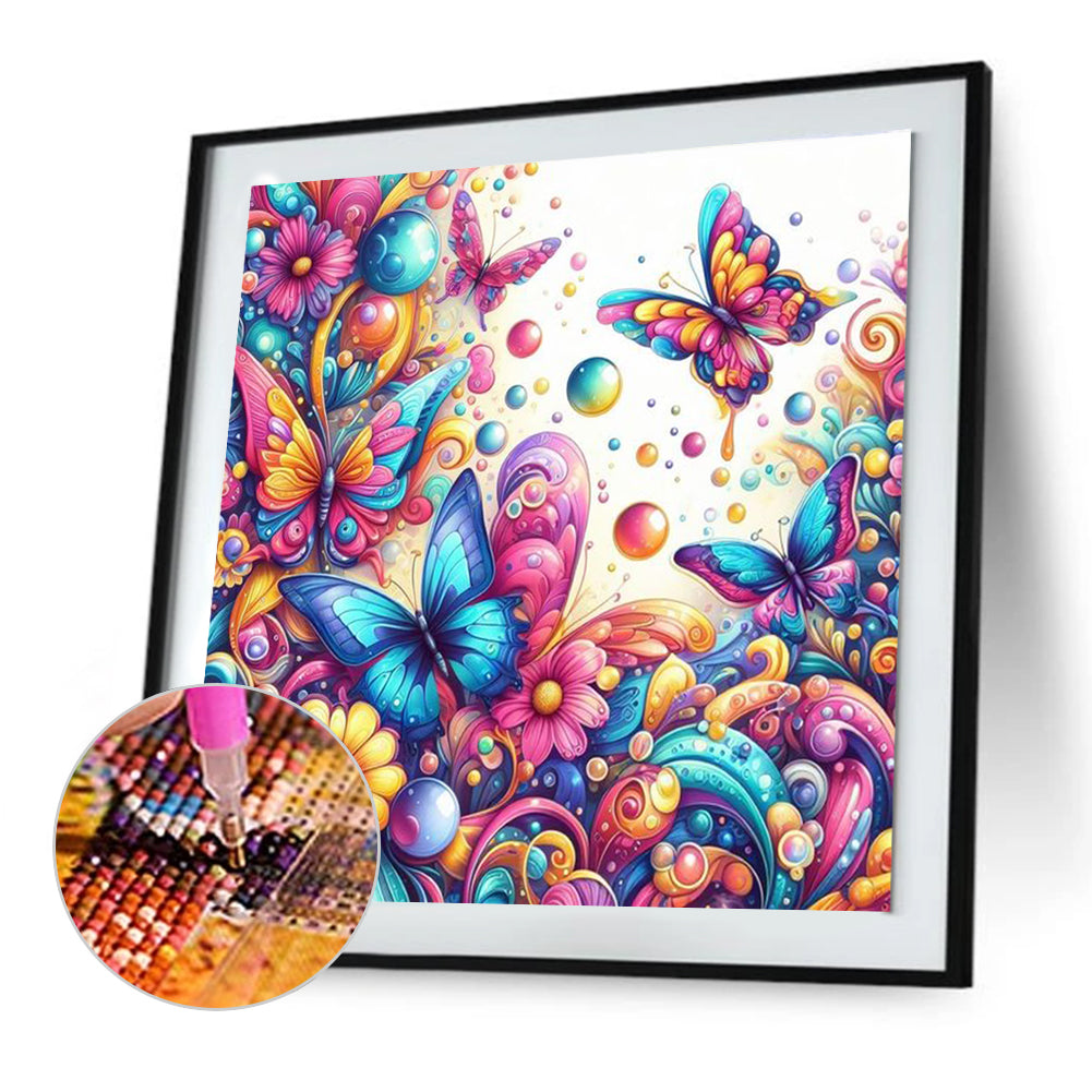 Flowers And Butterflies - Full Round Drill Diamond Painting 30*30CM