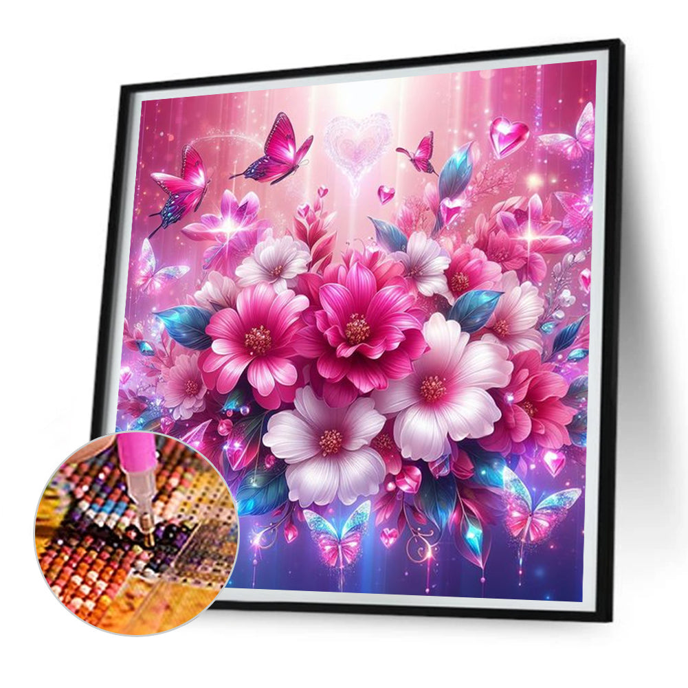 Flower Cluster Butterfly - Full Round Drill Diamond Painting 30*30CM