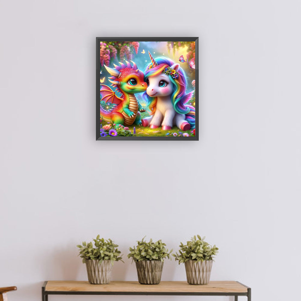 Rainbow Dragon And Rainbow Pony - Full Round Drill Diamond Painting 30*30CM