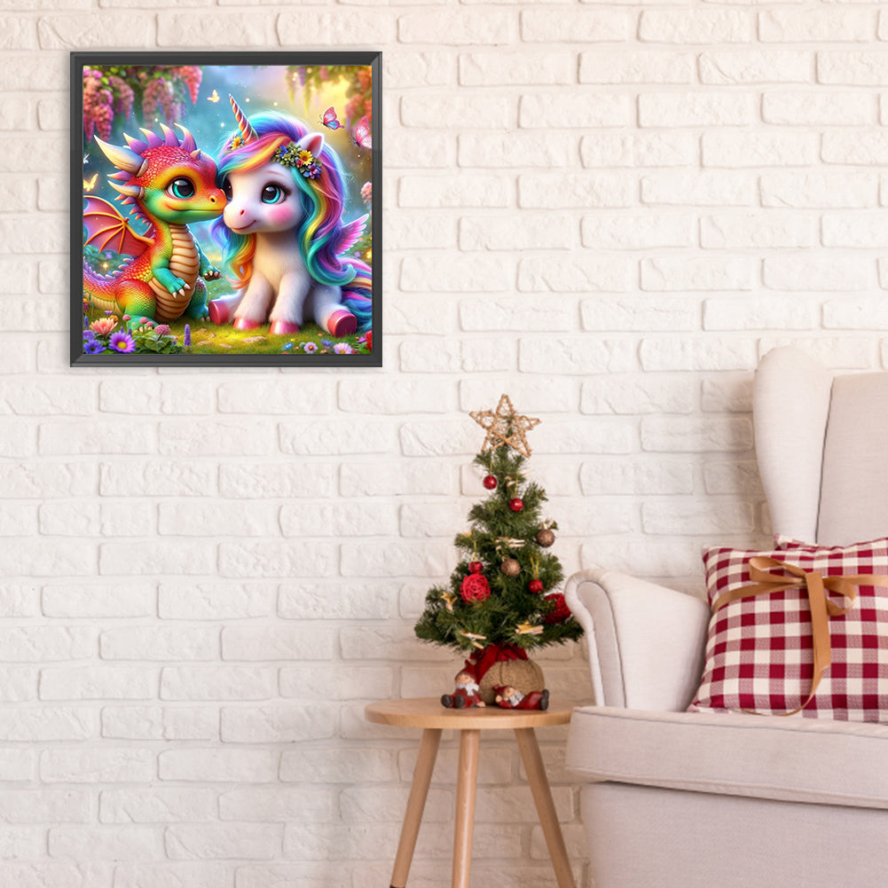 Rainbow Dragon And Rainbow Pony - Full Round Drill Diamond Painting 30*30CM