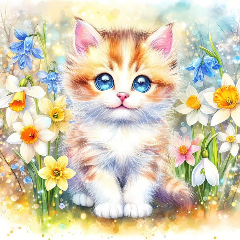 Spring Kitten - Full Round Drill Diamond Painting 30*30CM