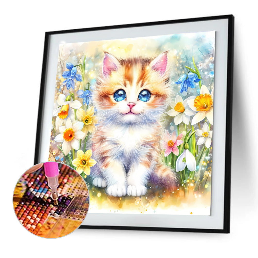 Spring Kitten - Full Round Drill Diamond Painting 30*30CM