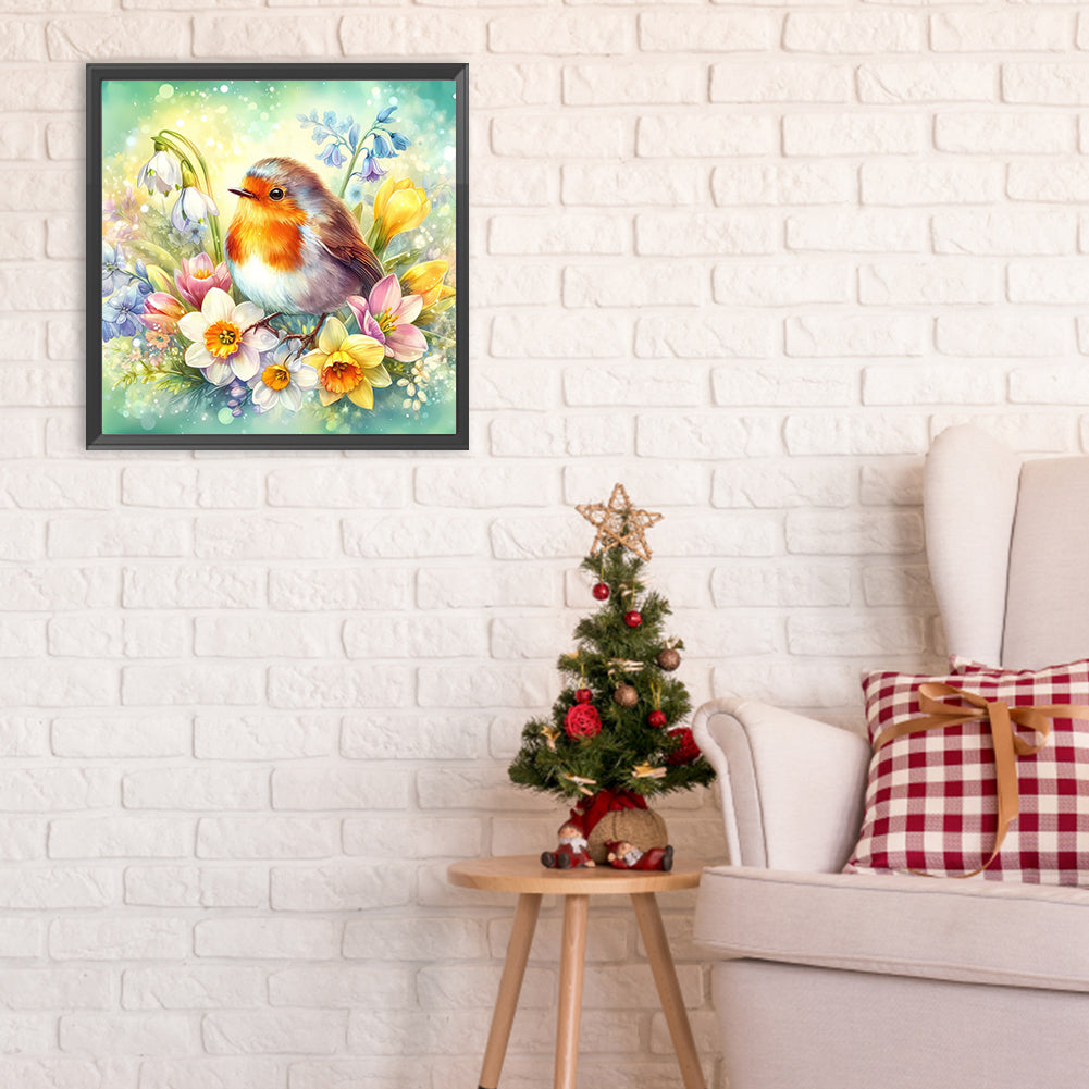 Spring Sparrow - Full Round Drill Diamond Painting 30*30CM