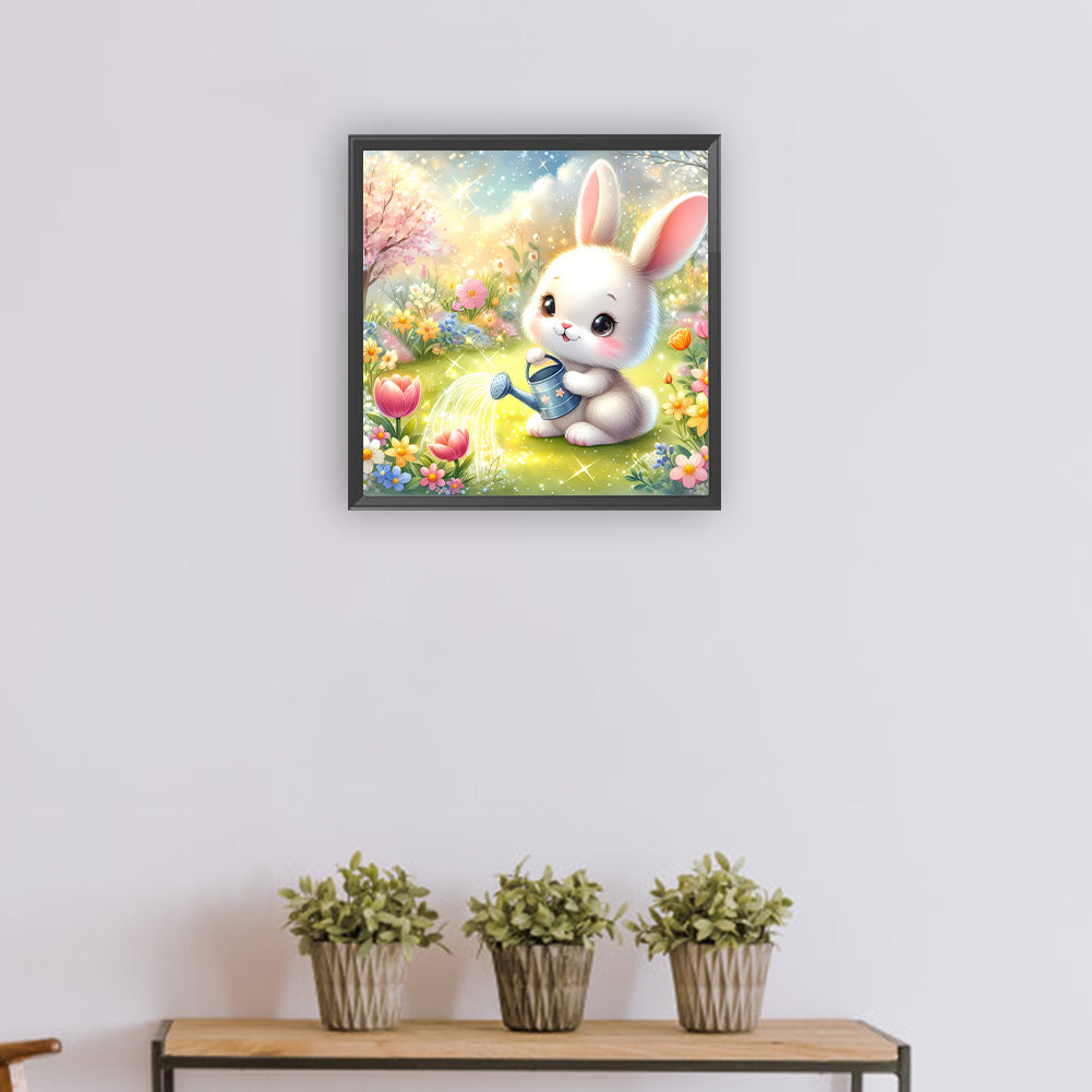 Rabbit Watering Flowers - Full Round Drill Diamond Painting 30*30CM