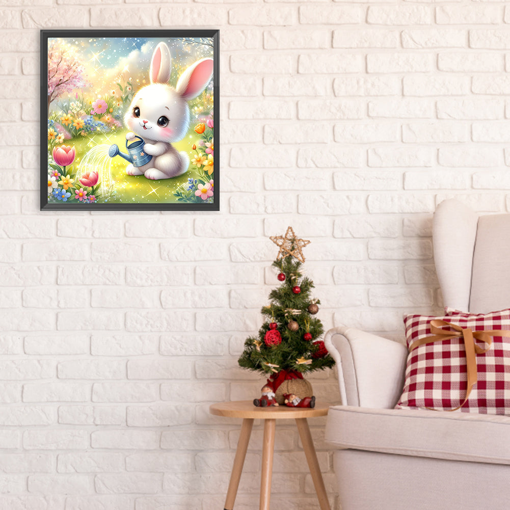 Rabbit Watering Flowers - Full Round Drill Diamond Painting 30*30CM