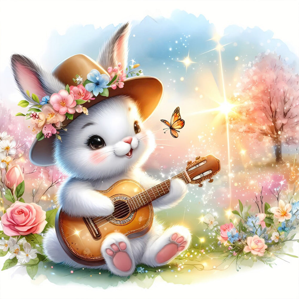 Rabbit Playing Guitar - Full Round Drill Diamond Painting 30*30CM