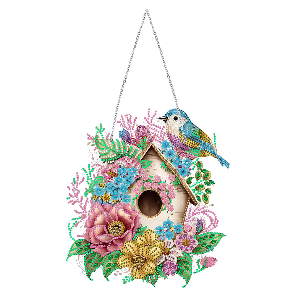 Single Side 5D Diamond Painting Dots Pendant Wall Decor (Flower Bird Cage KJ092)